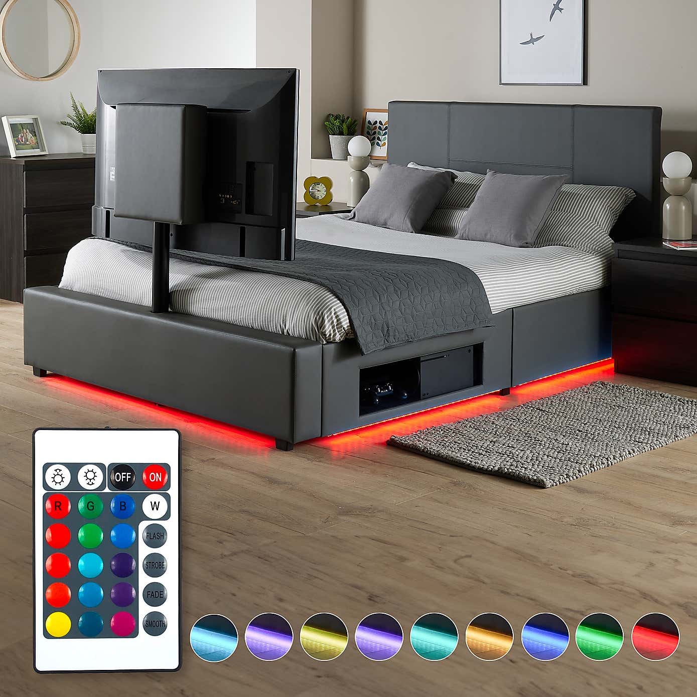 X Rocker Living Ava TV Bed with LED Lights and TV Mount