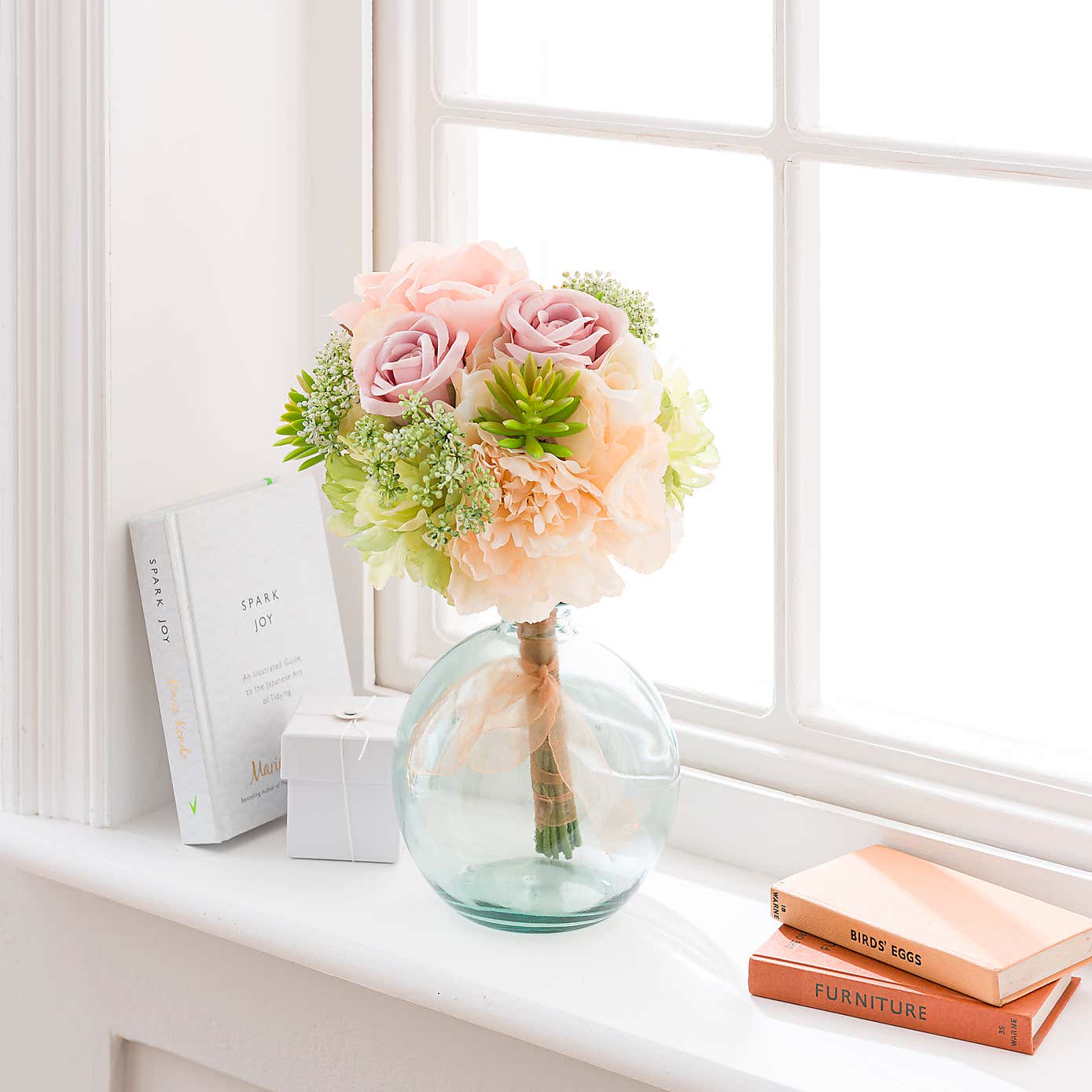 Artificial Cream Rose and Hydrangea Bouquet