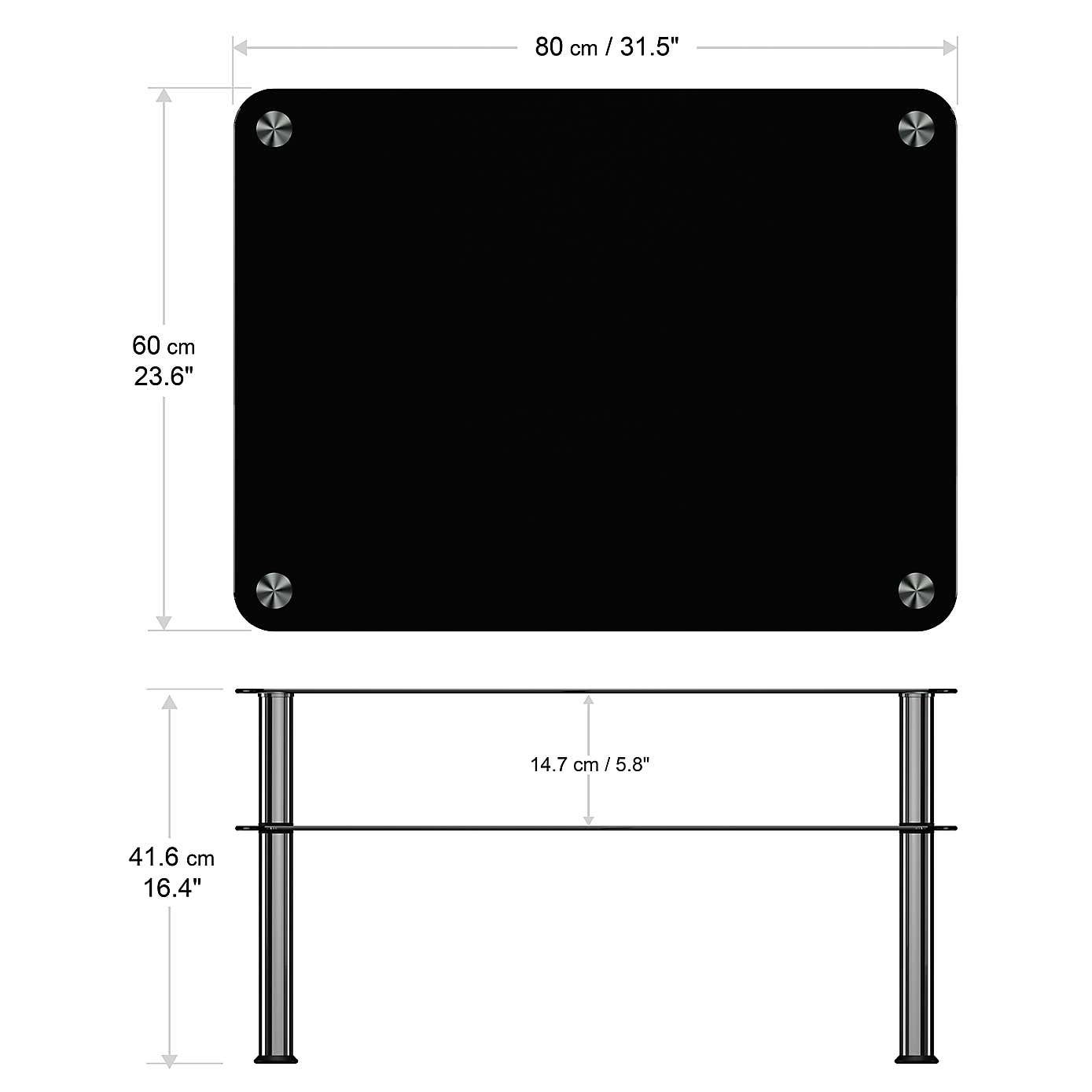 AVF Large Coffee Table, Black Glass with Chrome Legs