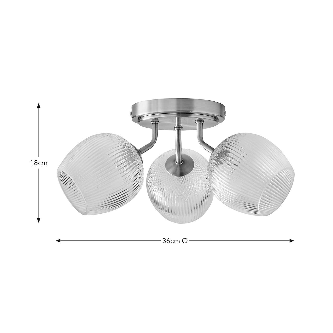 Cassia Ribbed 3 Light Semi Flush Ceiling Light