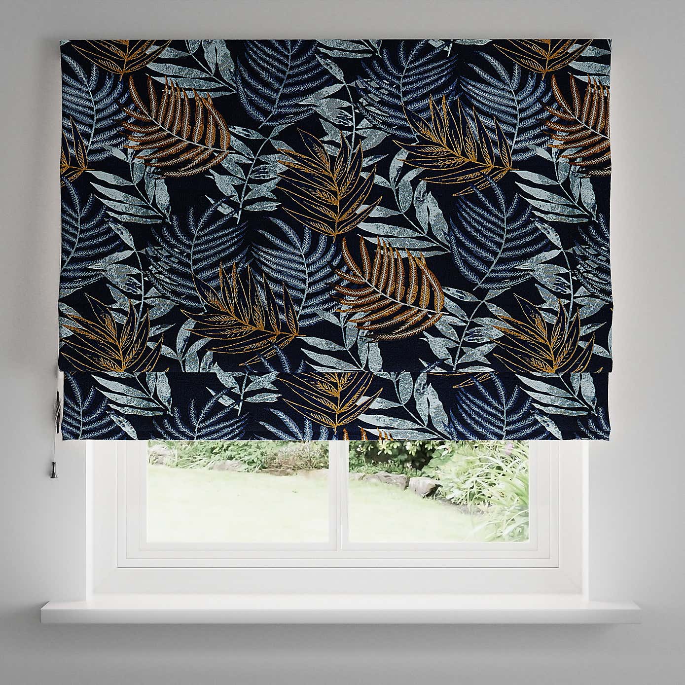 Leaf Jacquard Navy Roman Blind