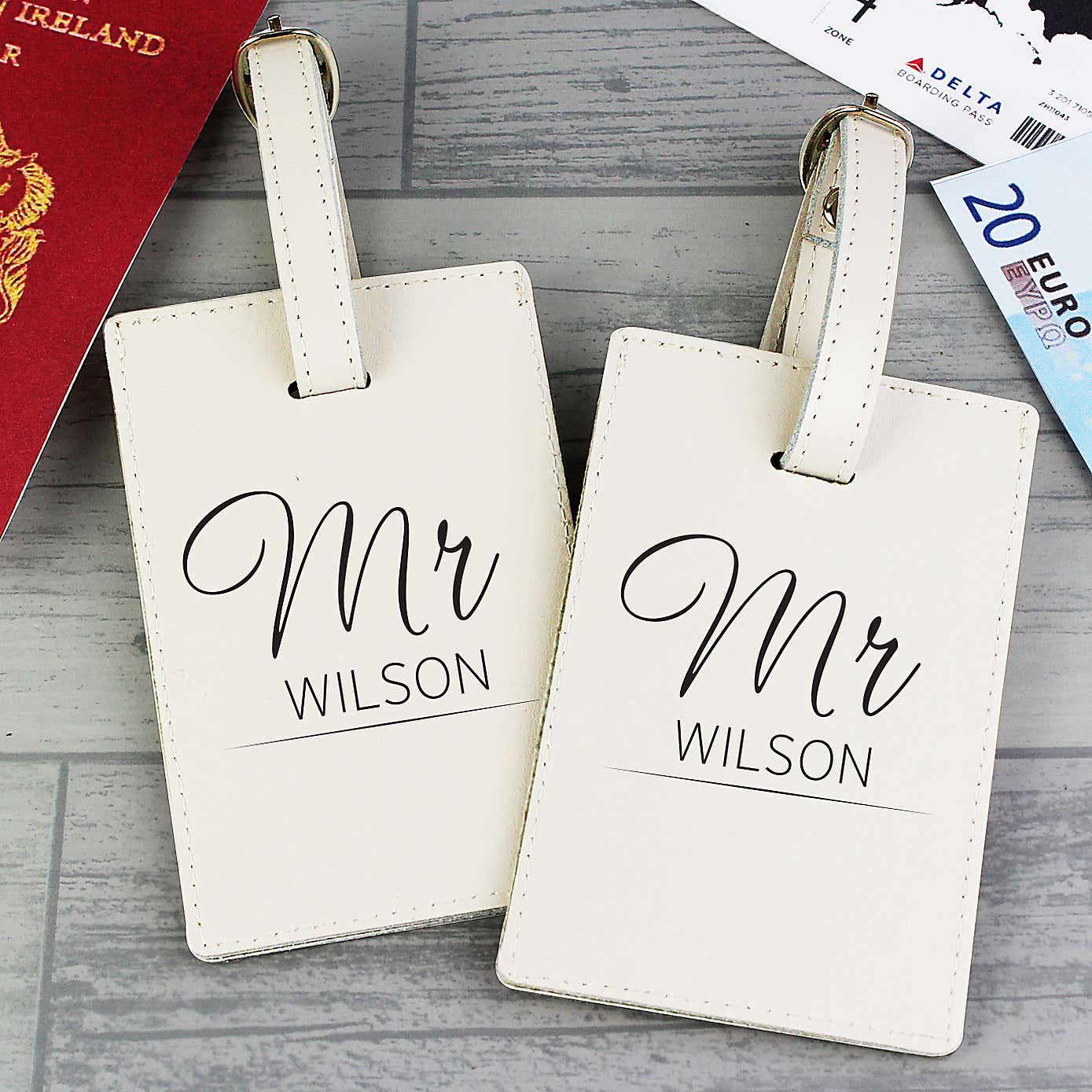 Personalised Couples Classic Cream Leather Luggage Tags