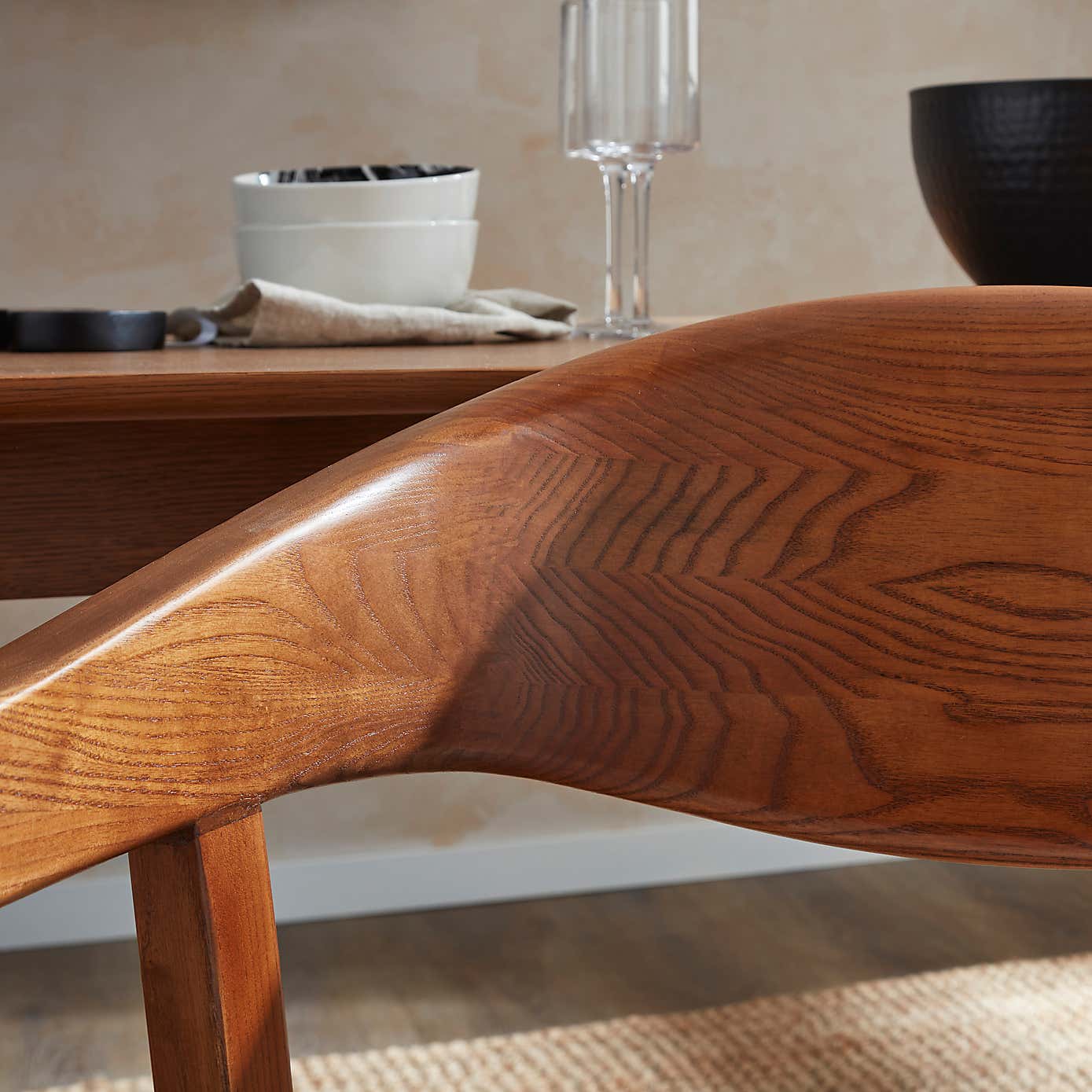 Karla Rectangular Extendable Dining Table with Oskar Dark Stained Ivory Boucle Dining Chairs