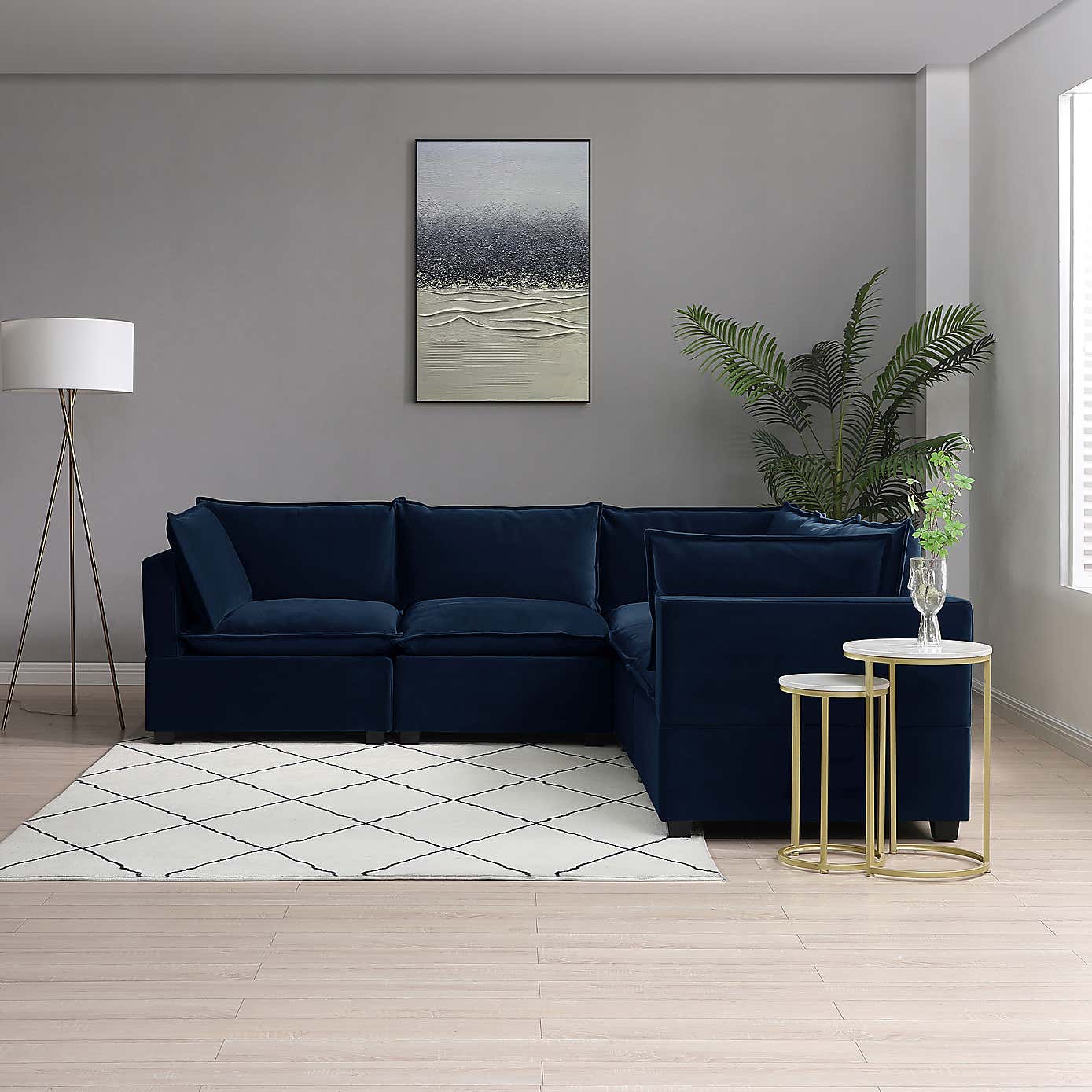 Moda Corner Modular Sofa, Navy Velvet