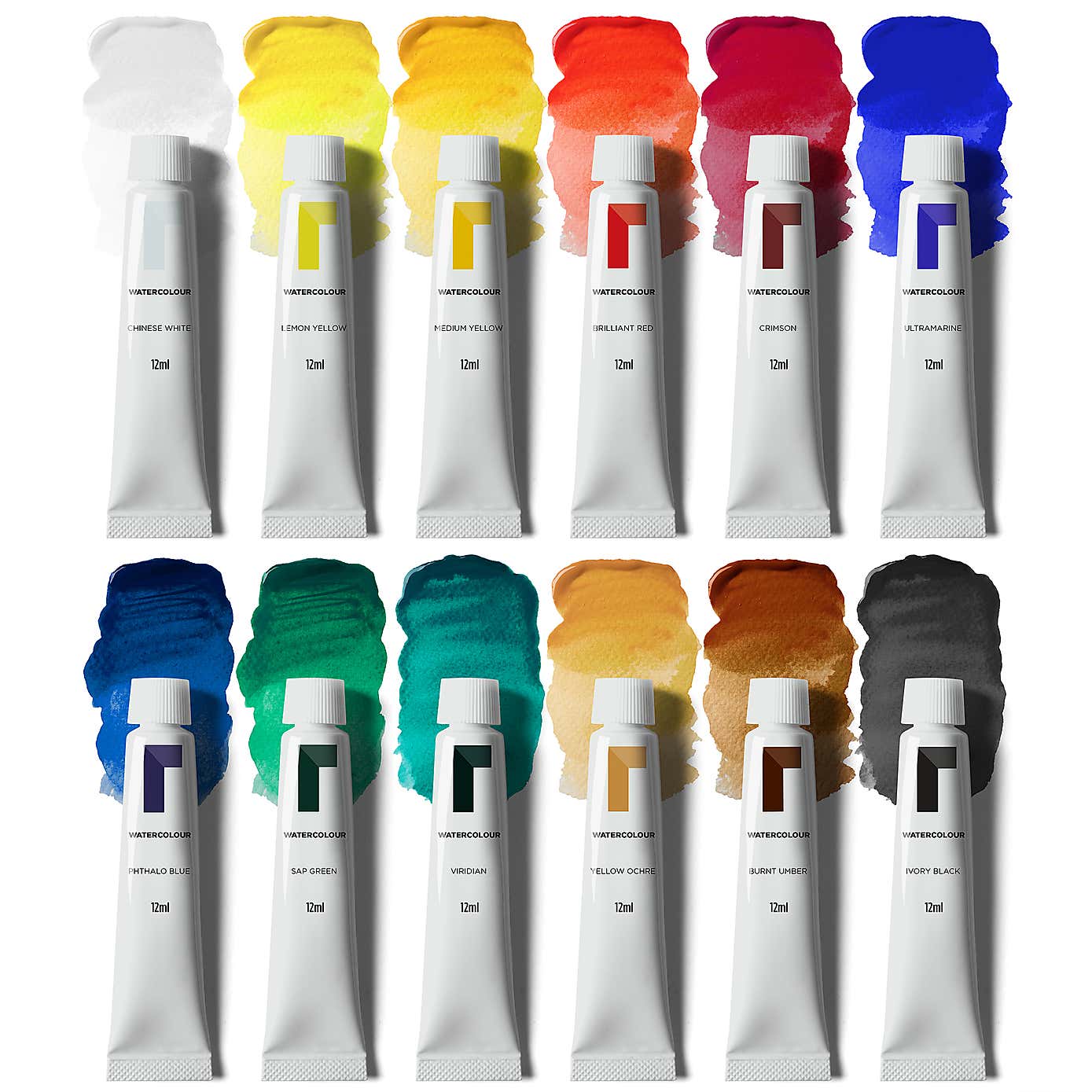 Reeves 12 x 12ml Assorted Watercolour Paint Tubes