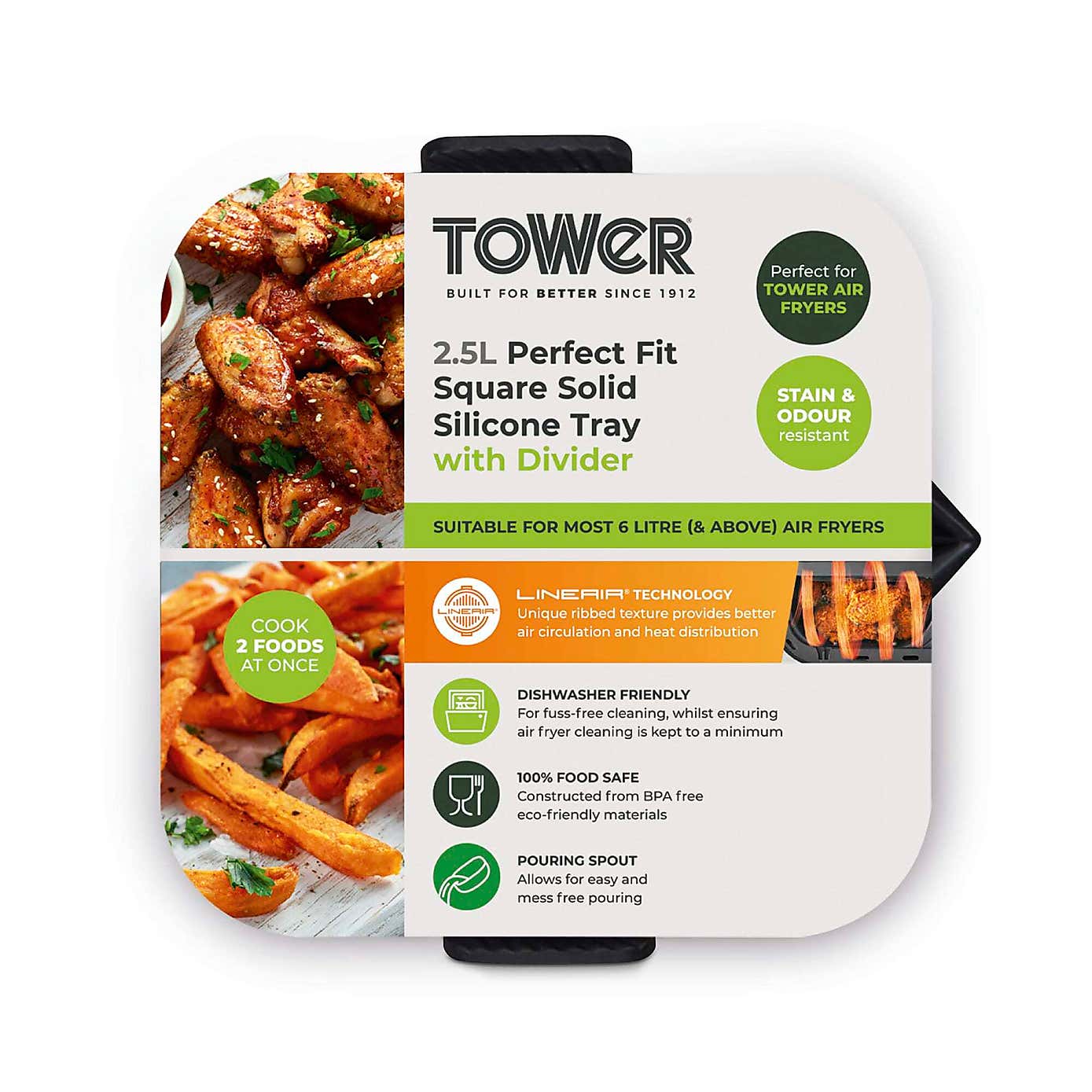 Tower Square Solid Tray With Divider