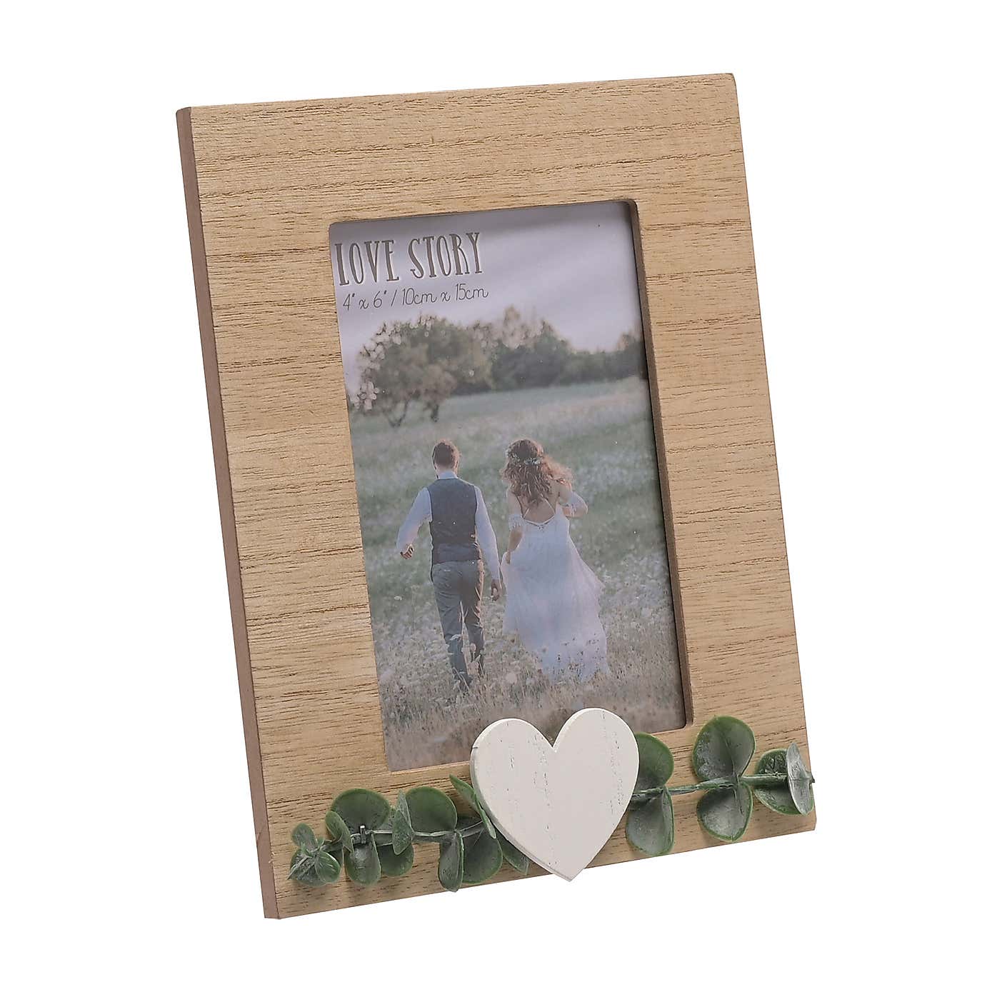 Love Story Rustic Photo Frame with Heart & Leaves