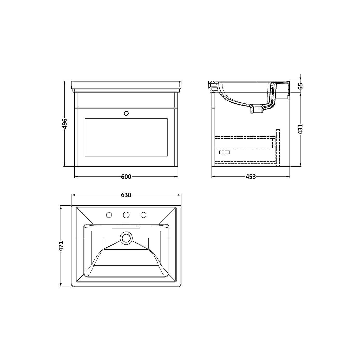 Classique Wall Mounted 1 Drawer Vanity Unit with Basin