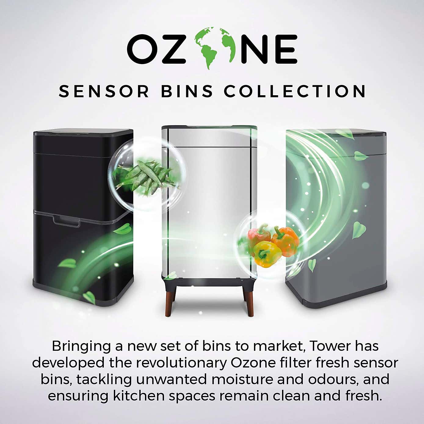 Tower 50L Ozone Recycling Sensor Bin