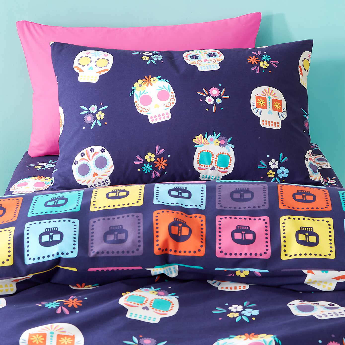 Catherine Lansfield Sugar Skull Fiesta Duvet Cover and Pillowcase Set