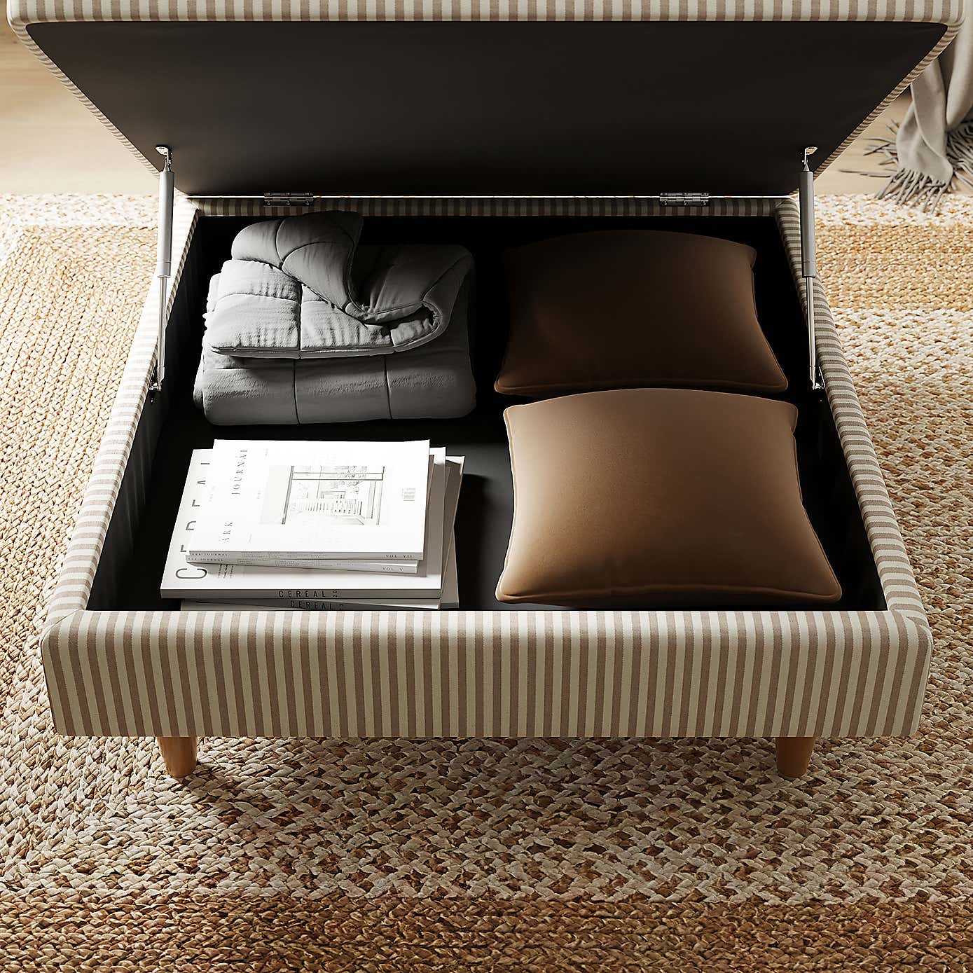 Zoe Square Storage Footstool, Pinstripe