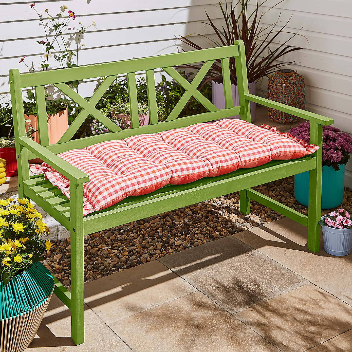 Sophie Robinson Picnic Plaid Frilled Bench Pad
