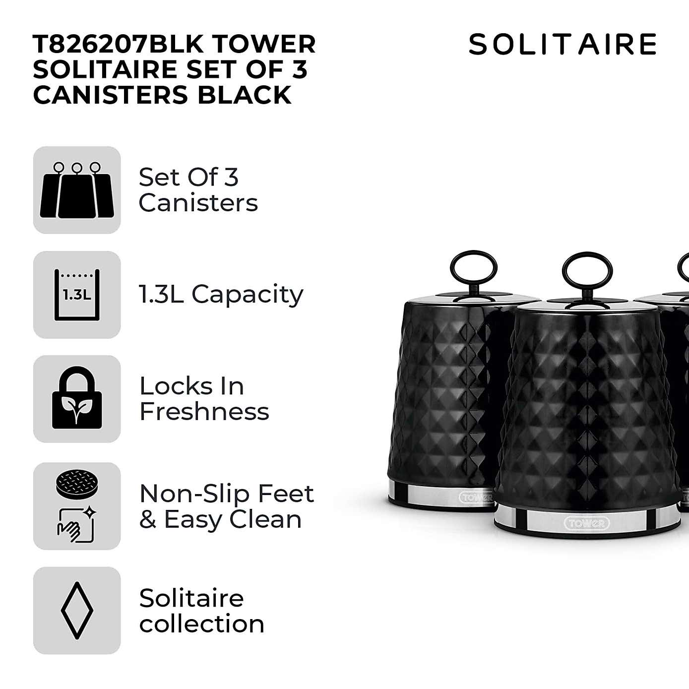 TOWER Solitaire Set of 3 Canisters