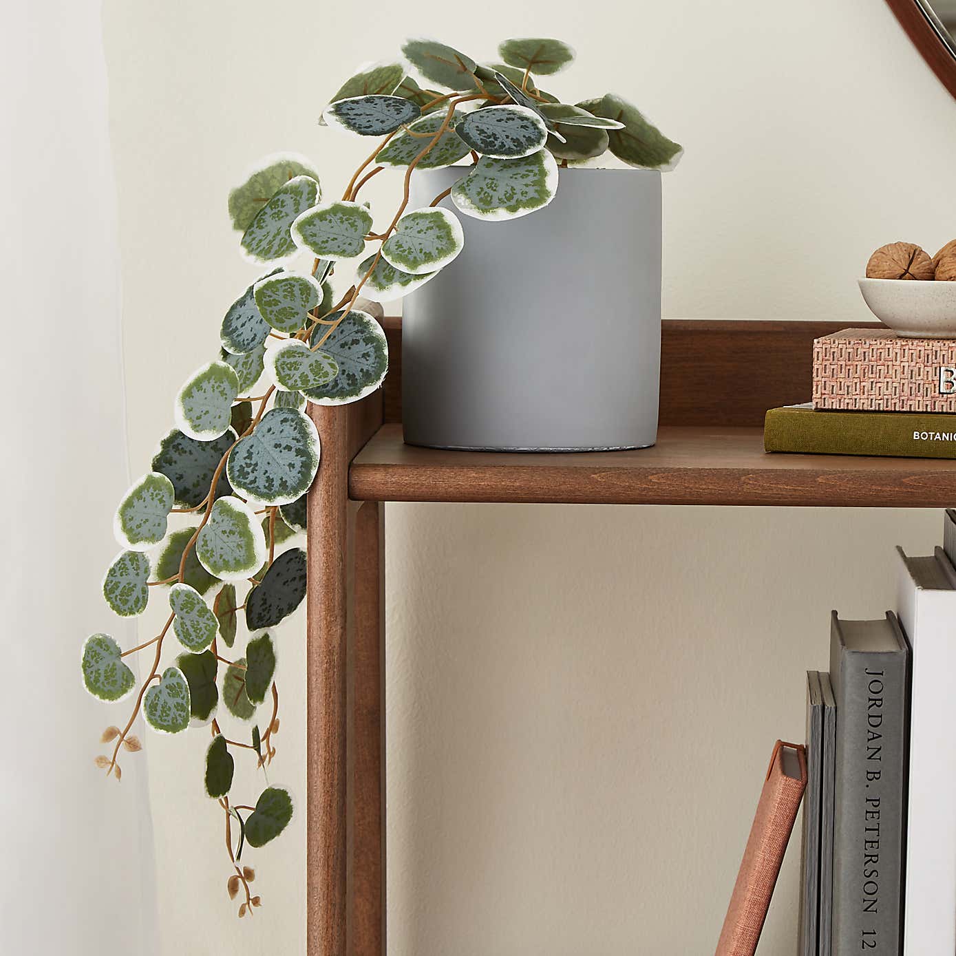 Artificial Elements Trailing String of Hearts in Grey Plant Pot