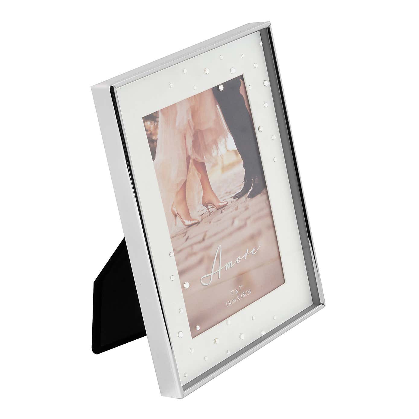 Amore Silver Plated Box Photo Frame with Crystals