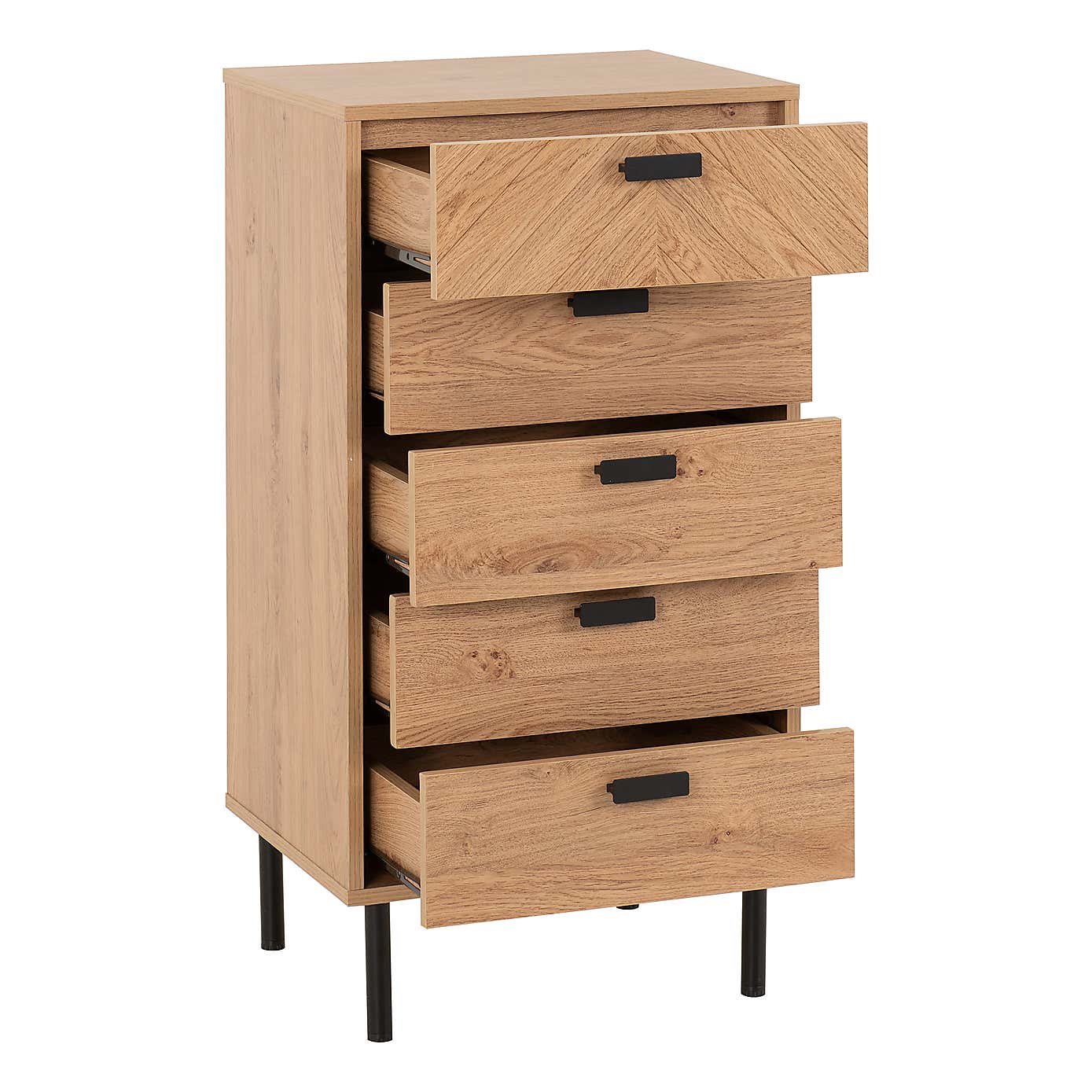 Barker 5 Drawer Narrow Chest, Oak Effect