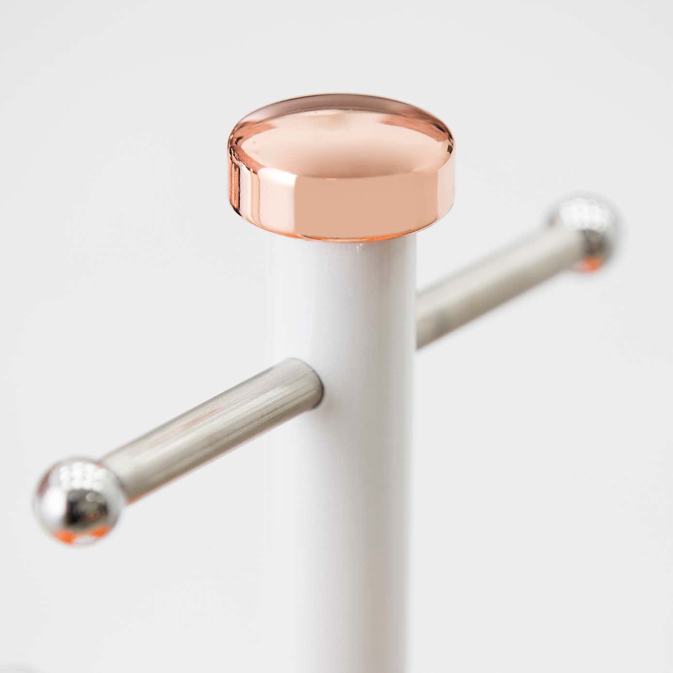 Linear White and Rose Gold Mug Tree and Kitchen Roll Holder Set