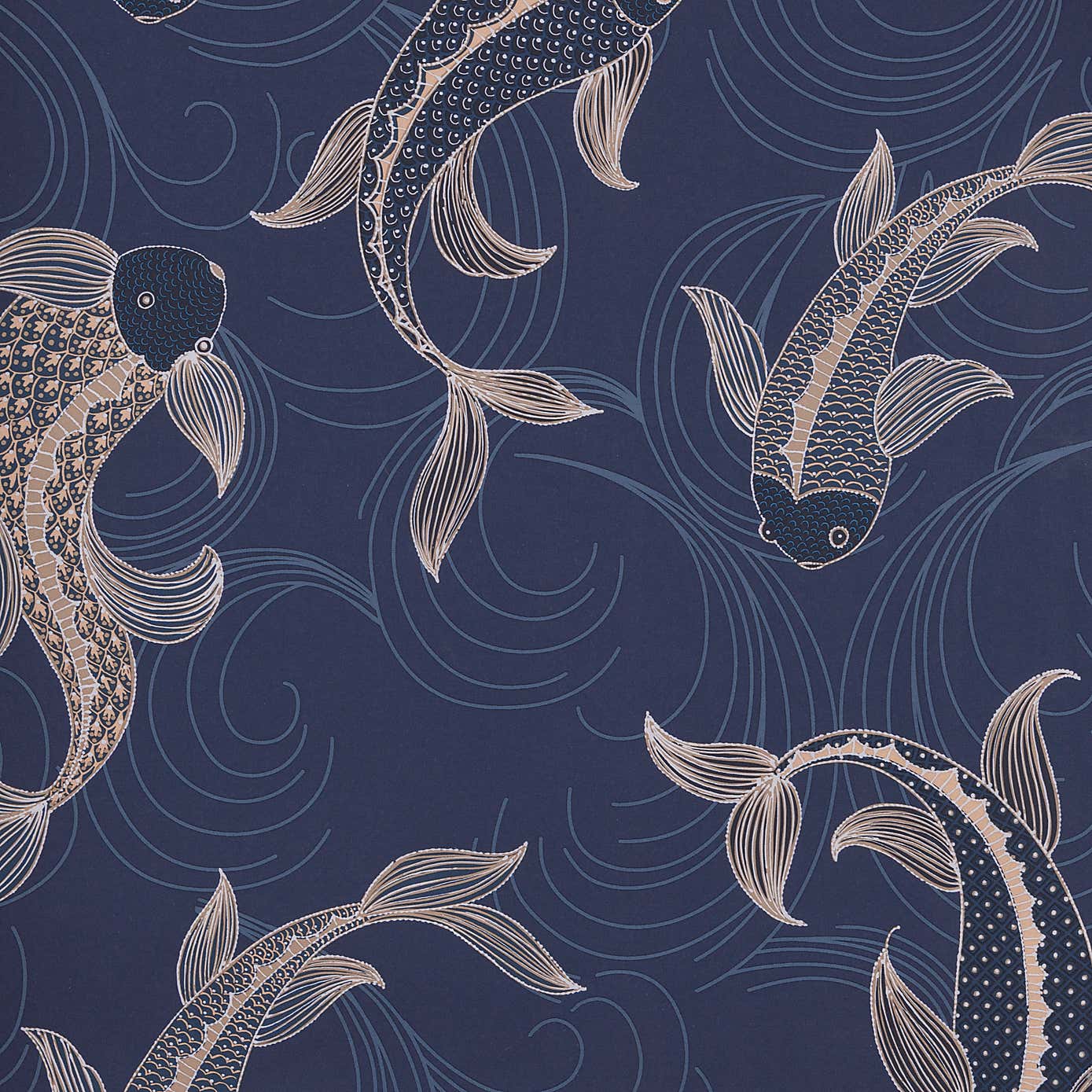 Decorative Fish Moisture Resistant Navy Daylight Roller Blind