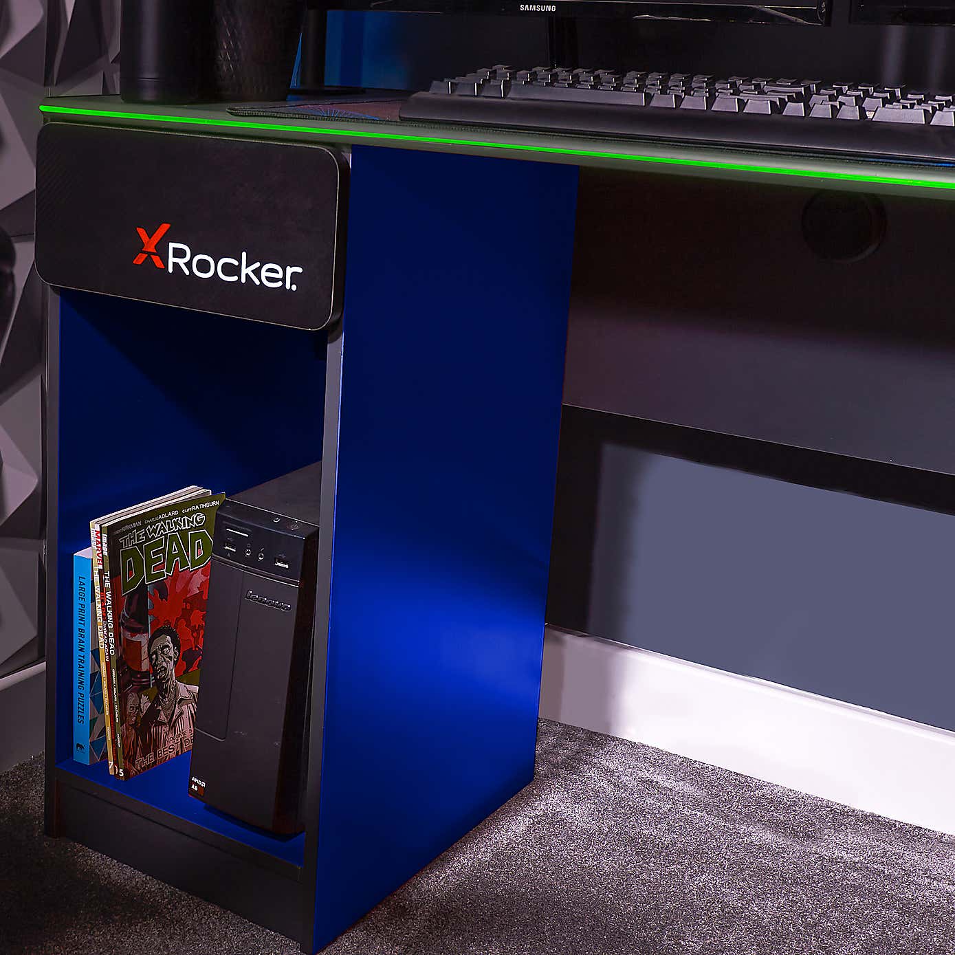 X Rocker White Carbon Tek Gaming Desk with Wireless Charging and Neo Fibre LED