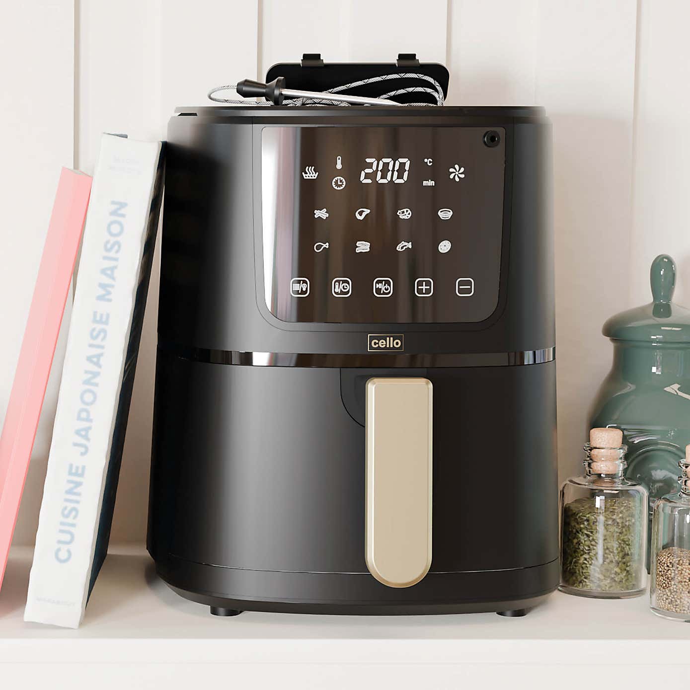 Cello Single Basket Air Fryer with Food Thermometer