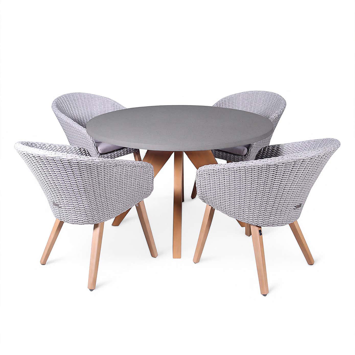 A.Mir Luna Round Outdoor Concrete Dining Table with 4 Sol Dining Chairs