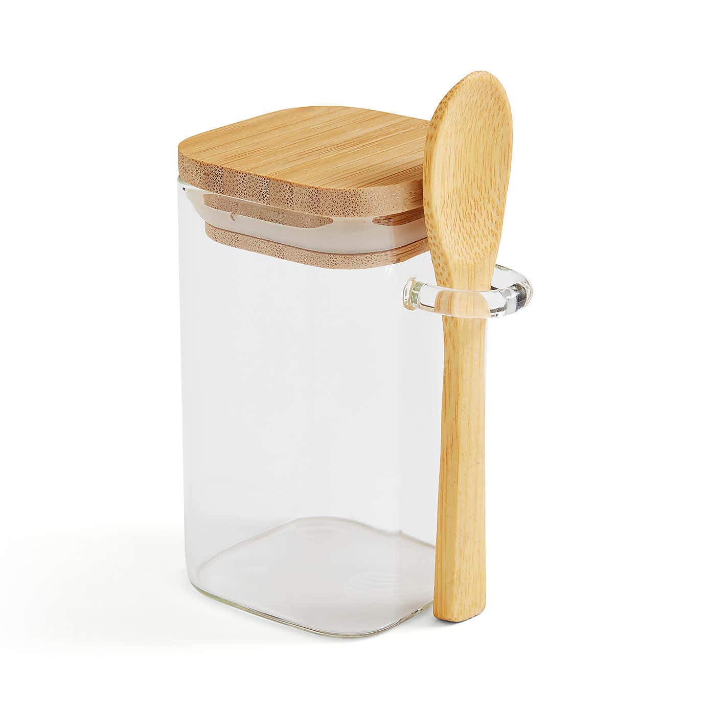 Square Glass 250ml Storage Jar with Spoon