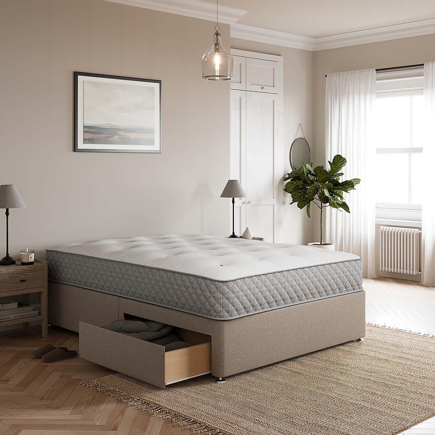 Fogarty Open Coil Memory Foam Mattress Divan Set, Faux Linen