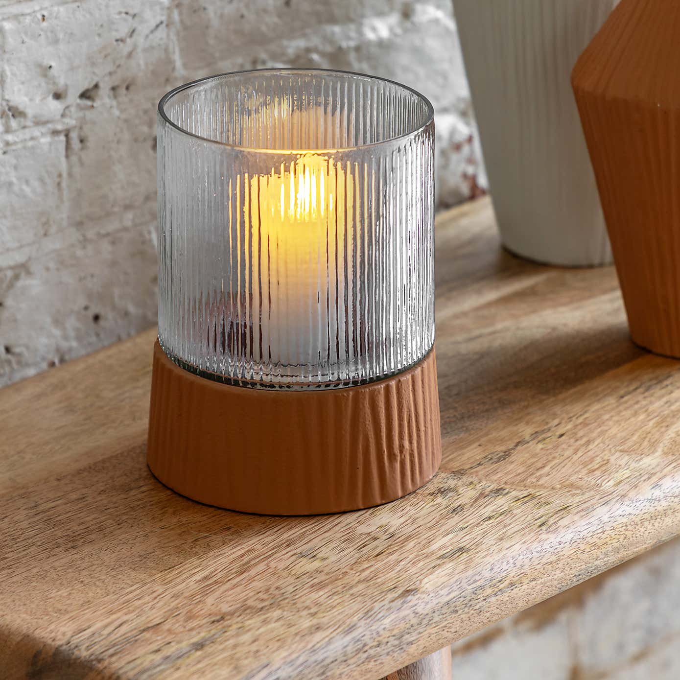 Zahara Terracotta Glass Hurricane Candle Holder