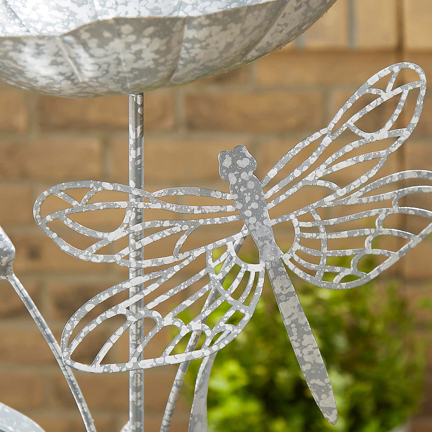 Silver Iron Dragonfly Bird Bath Stake