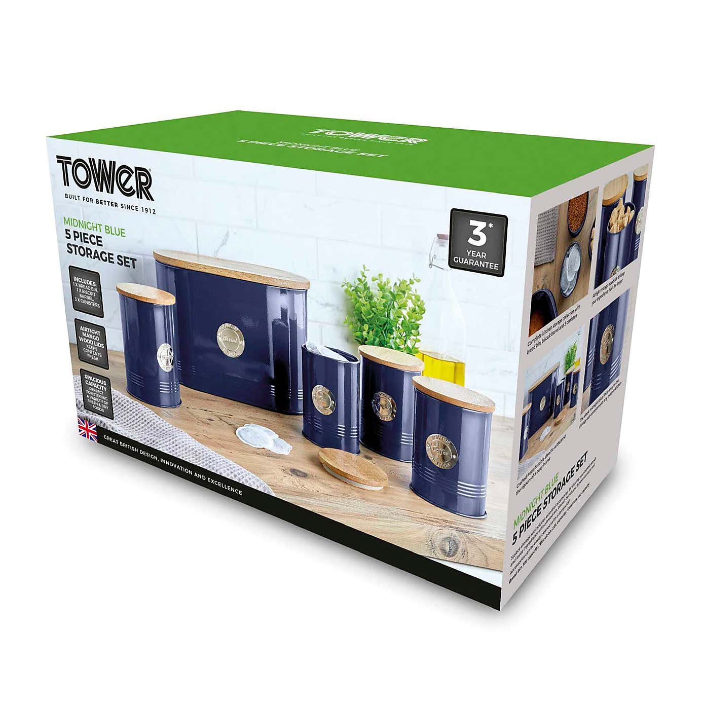 TOWER 5 Piece Round Ribbed Canister Set