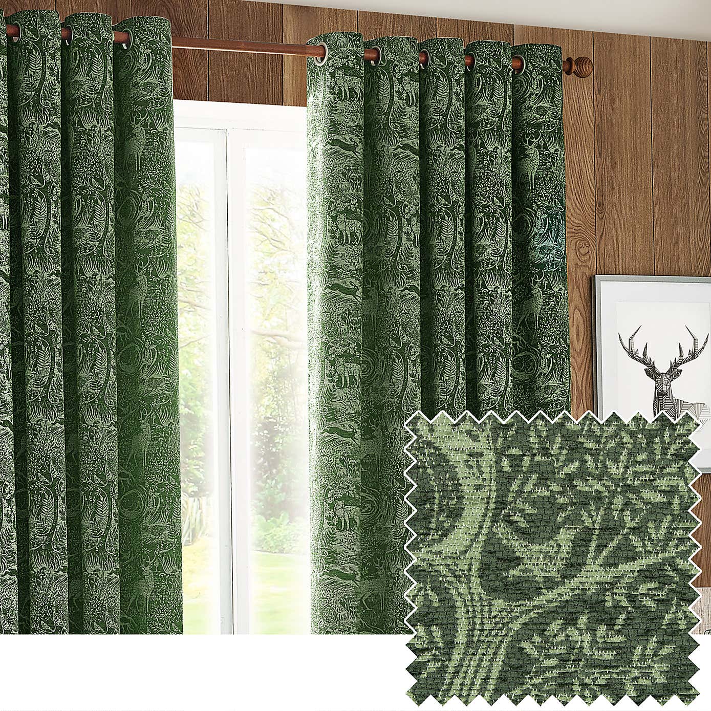 Winter Woods Emerald Eyelet Curtains