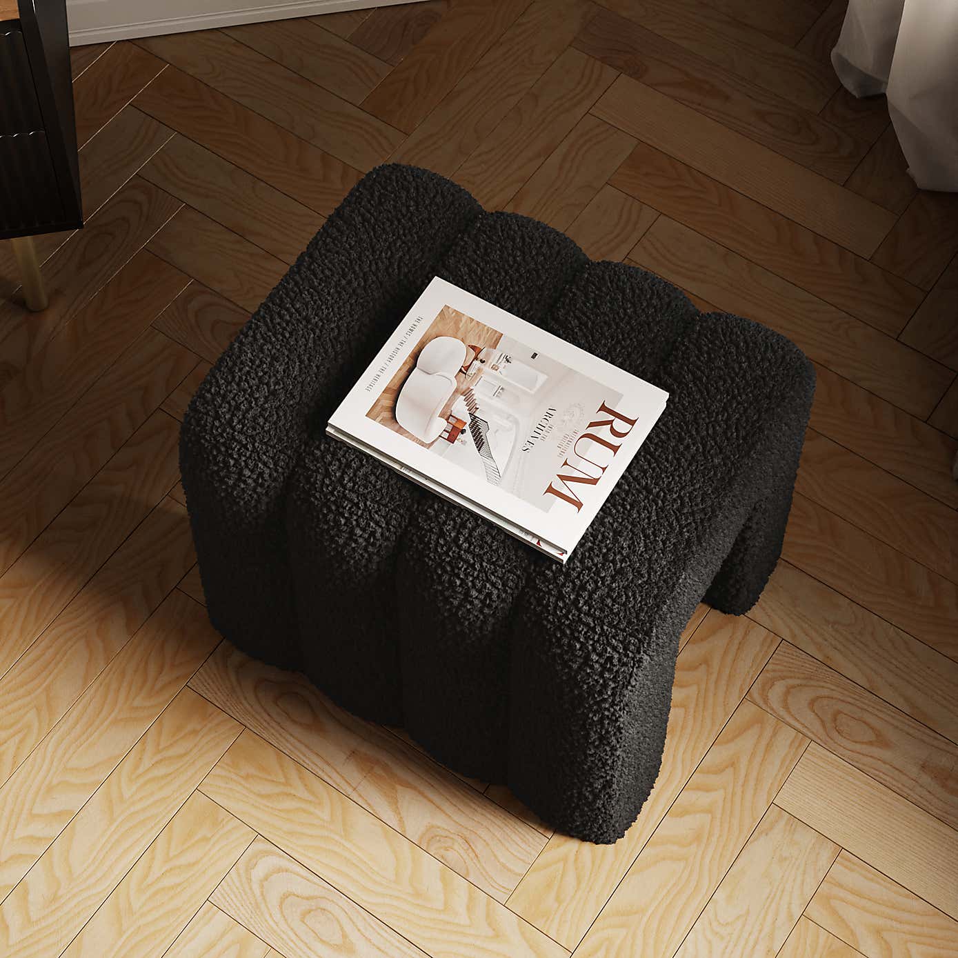 Pia Ribbed Sherpa Footstool