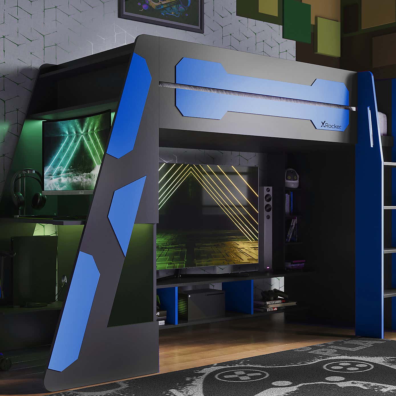 X Rocker Garrison High Sleeper Gaming Bed with Desk