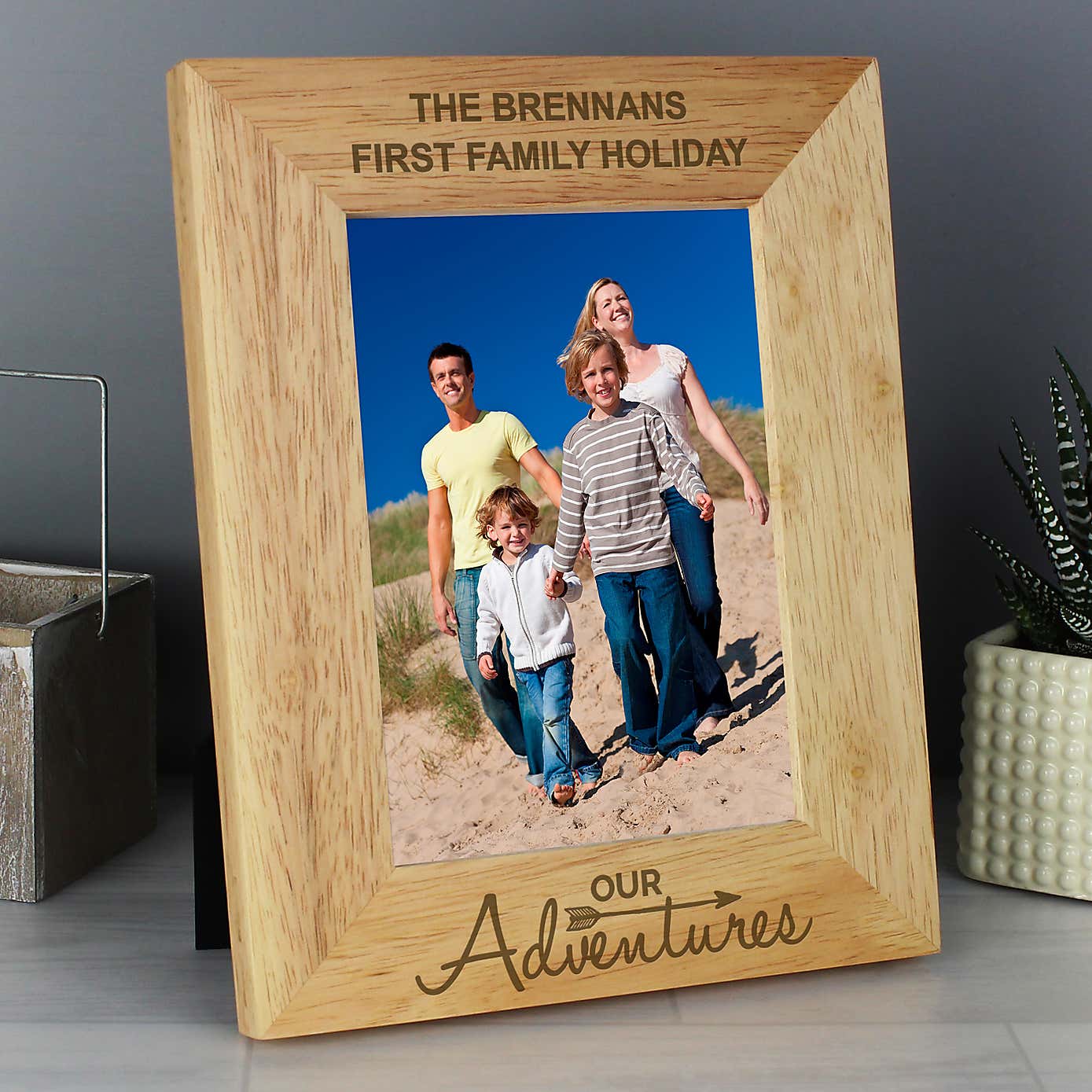 Personalised Our Adventures Light Wood Portrait Photo Frame
