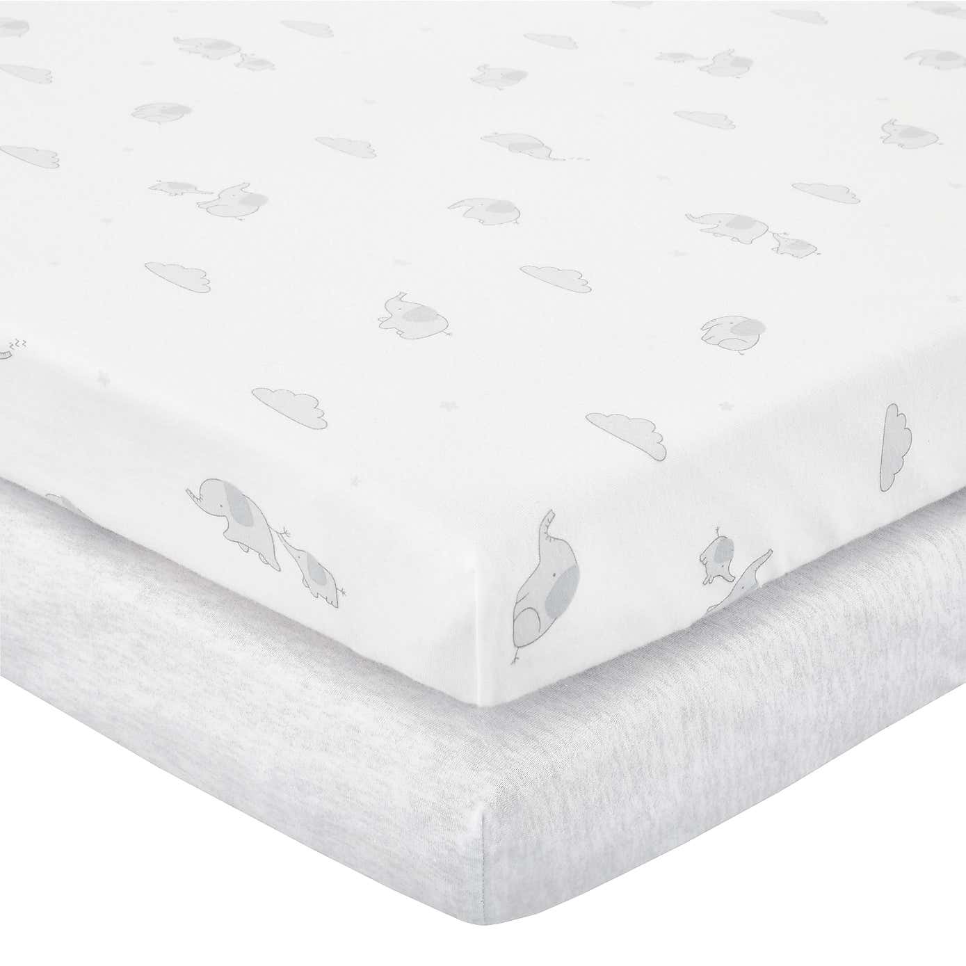 Pack of 2 Jersey Grey Elephant Fitted Sheets