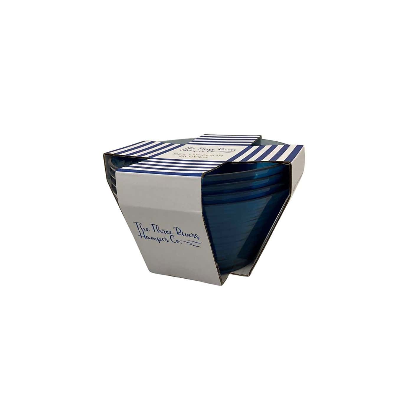 Three Rivers Set of 4 Blue Linear Bowls