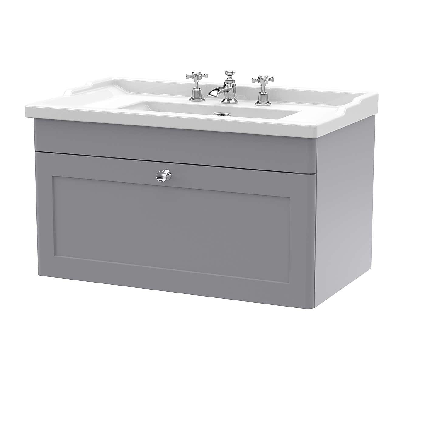 Classique Wall Mounted 1 Drawer Vanity Unit with Ceramic Basin