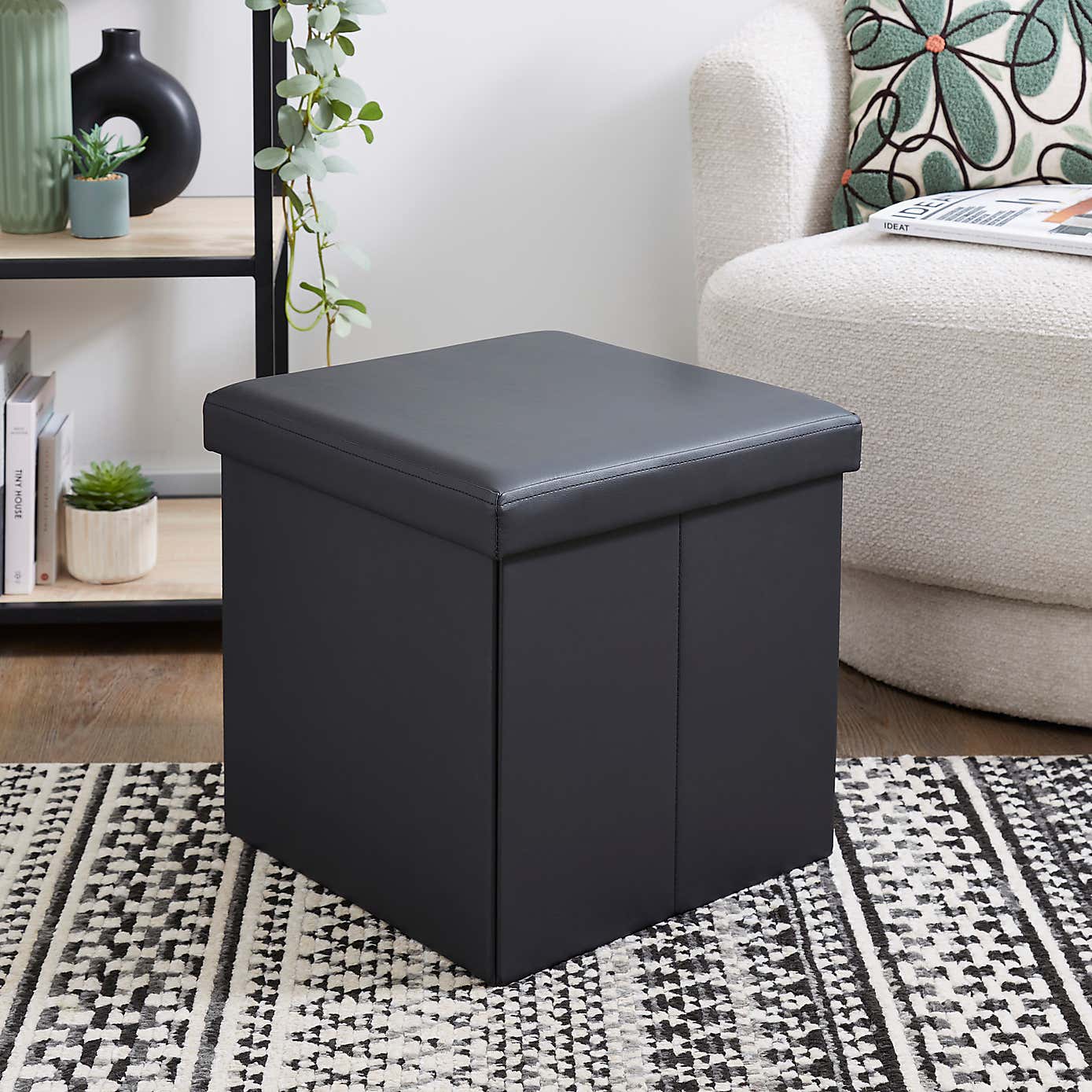 Foldable Black Cube Ottoman