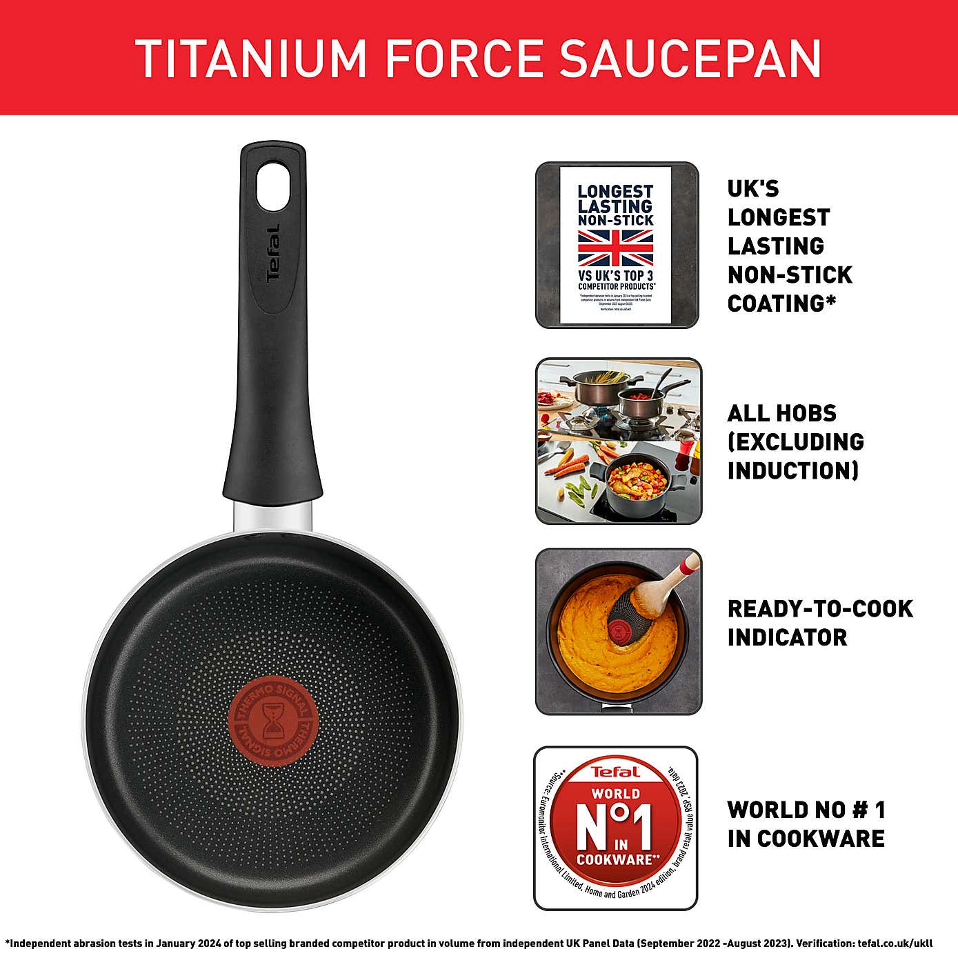 Tefal Titanium Force Non-Stick Aluminium Saucepan, 16cm