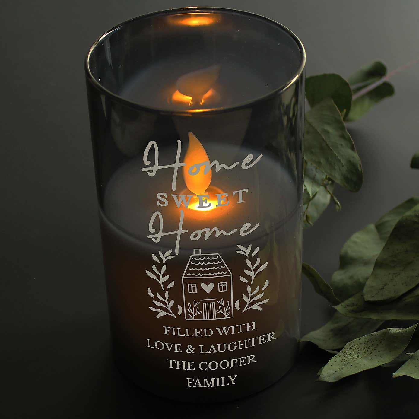 Personalised Home Smoked Glass LED Candle