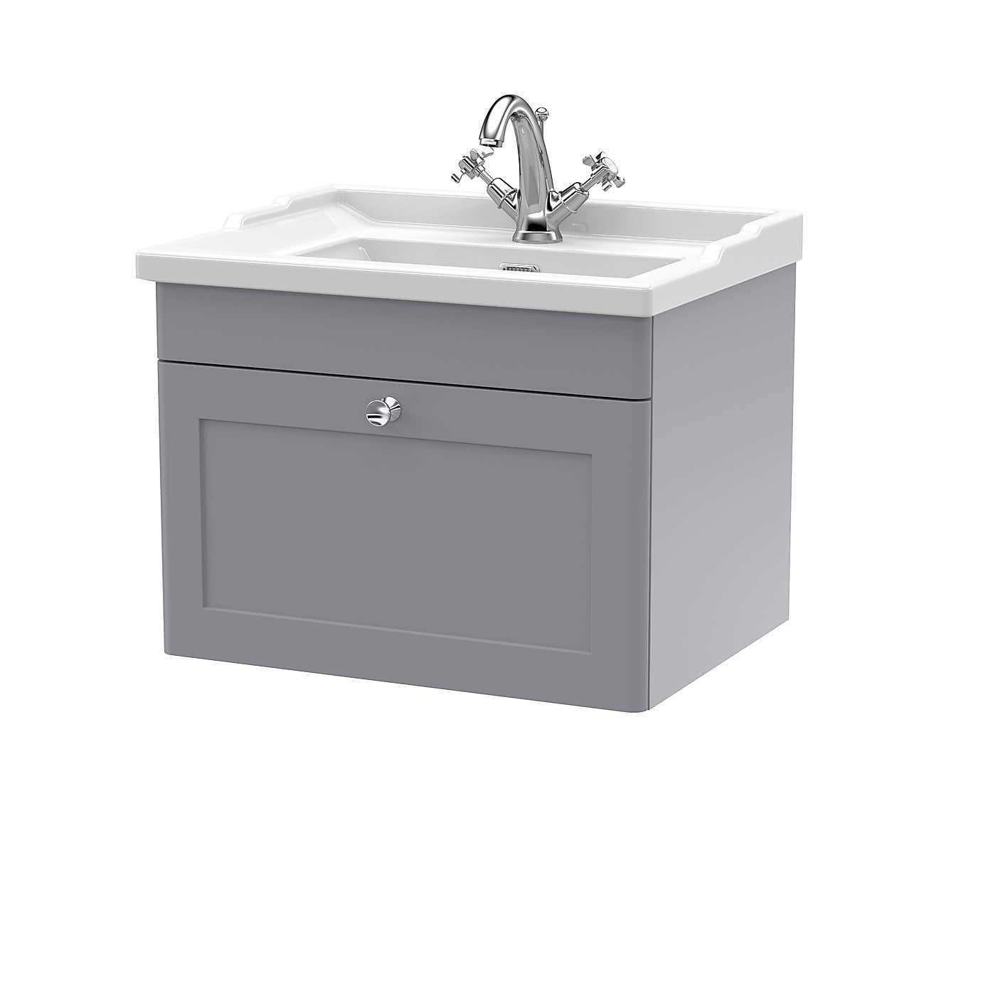 Classique Wall Mounted 1 Drawer Vanity Unit with Ceramic Basin