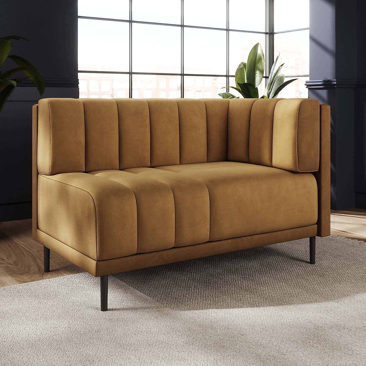 Amali Corner Dining Bench, Matte Plush Velvet