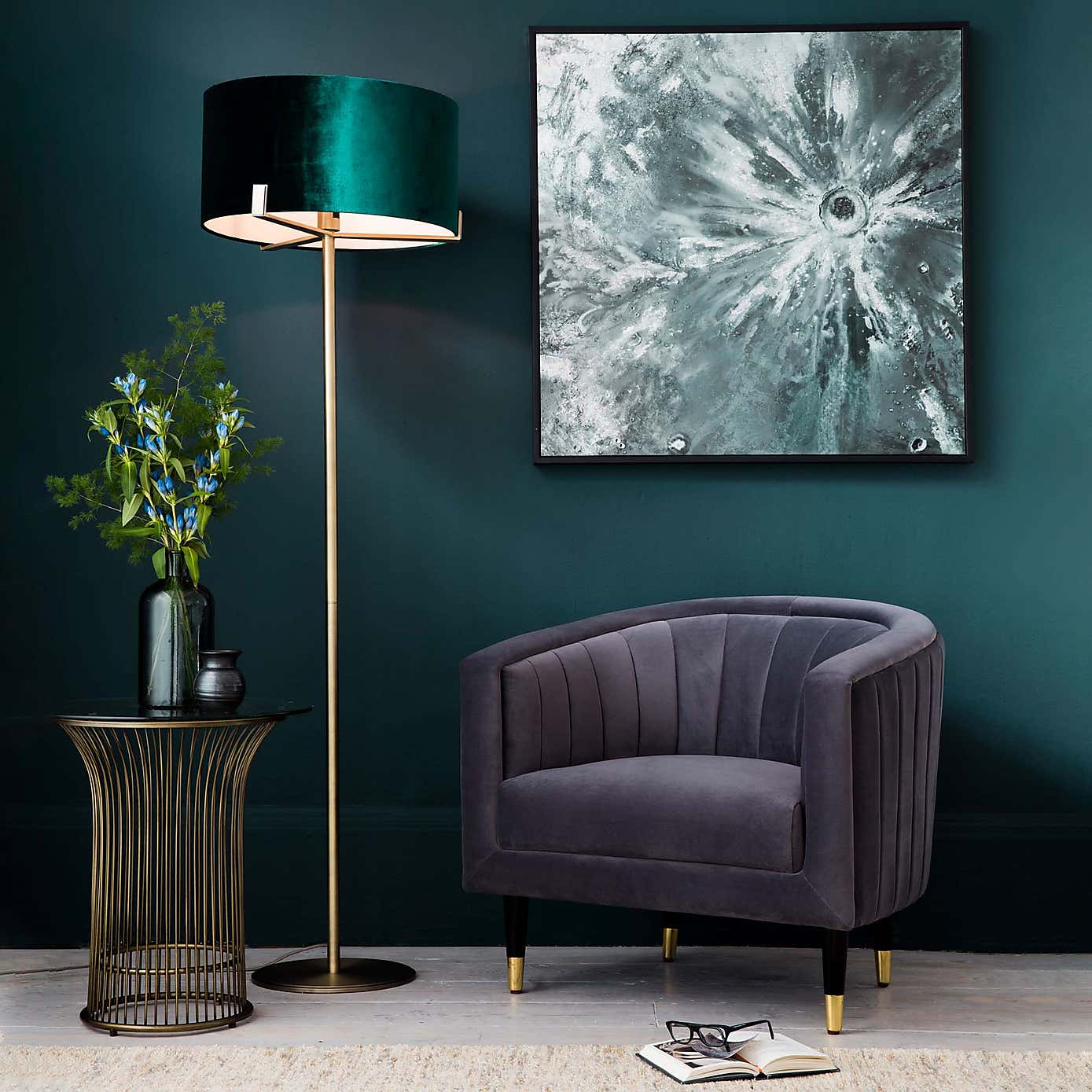 Vogue Balaton 1 Light Green Velvet Floor Lamp