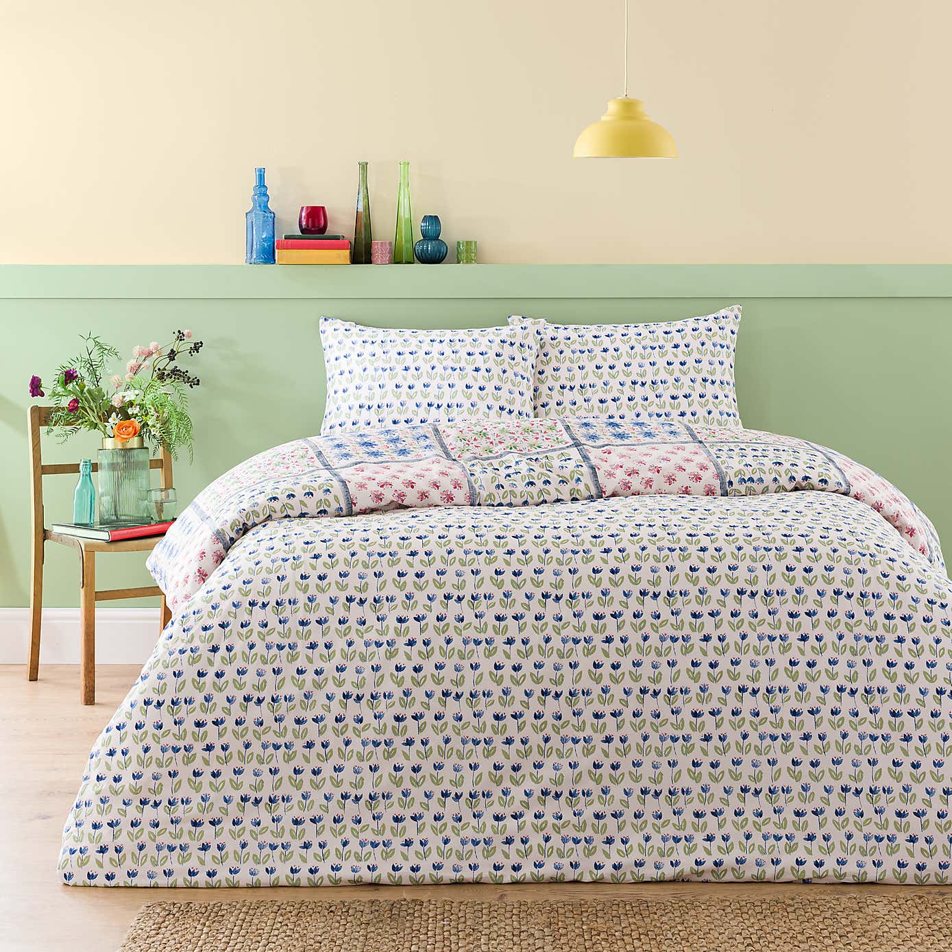 Celeste Green Cotton Duvet Cover and Pillowcase Set