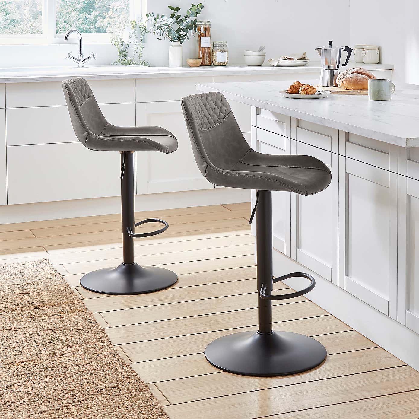 Walden Height Adjustable Bar Stool, Faux Leather