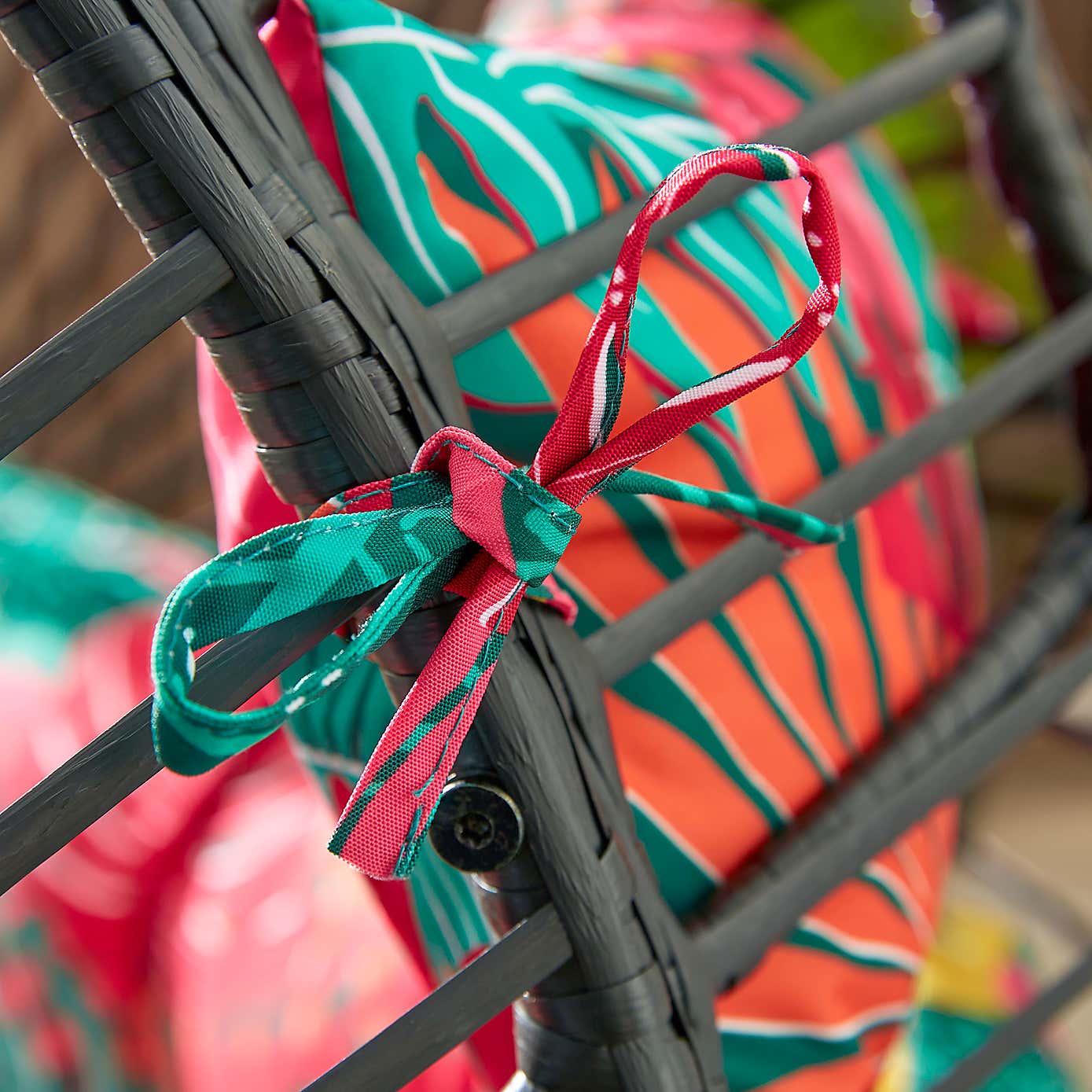 Black Egg Chair with Tropical Cushion