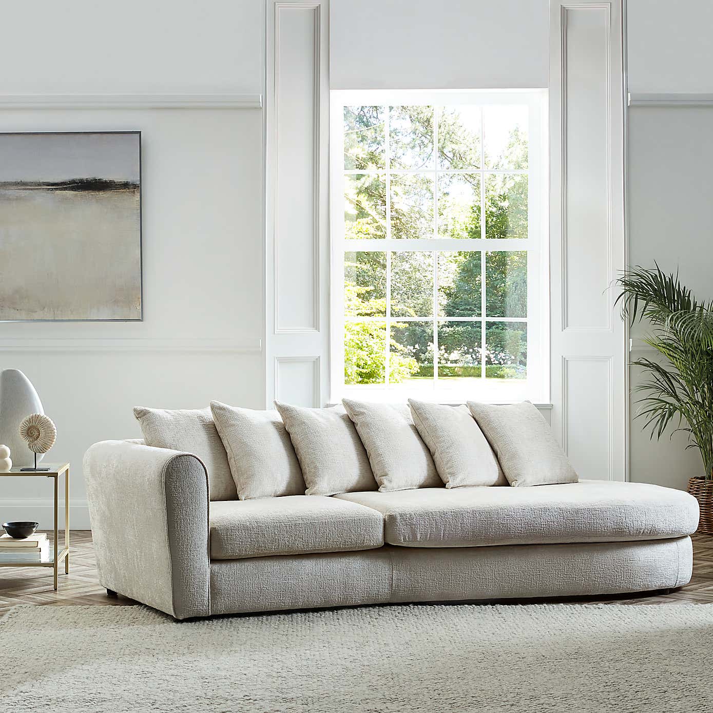 Blake Curved Arm Scatter Back Soft Texture Chenille Corner Chaise