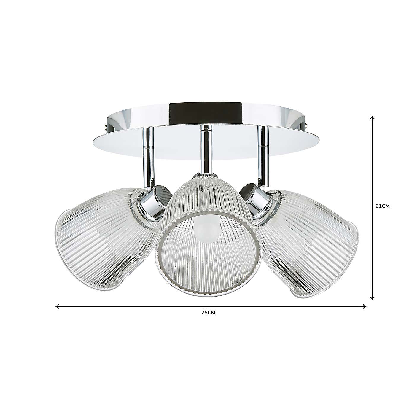 Bremont 3 Light Ribbed Glass Bathroom Spotlight