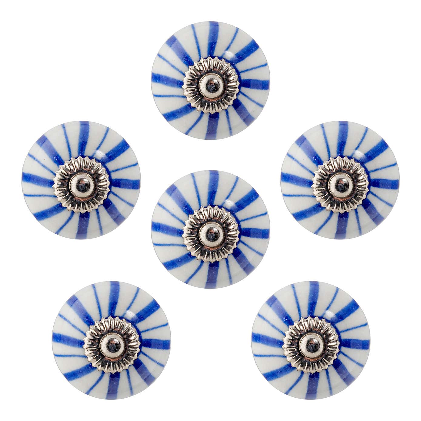 Set of 6 Nicola Spring Navy Lines Round Drawer Knobs