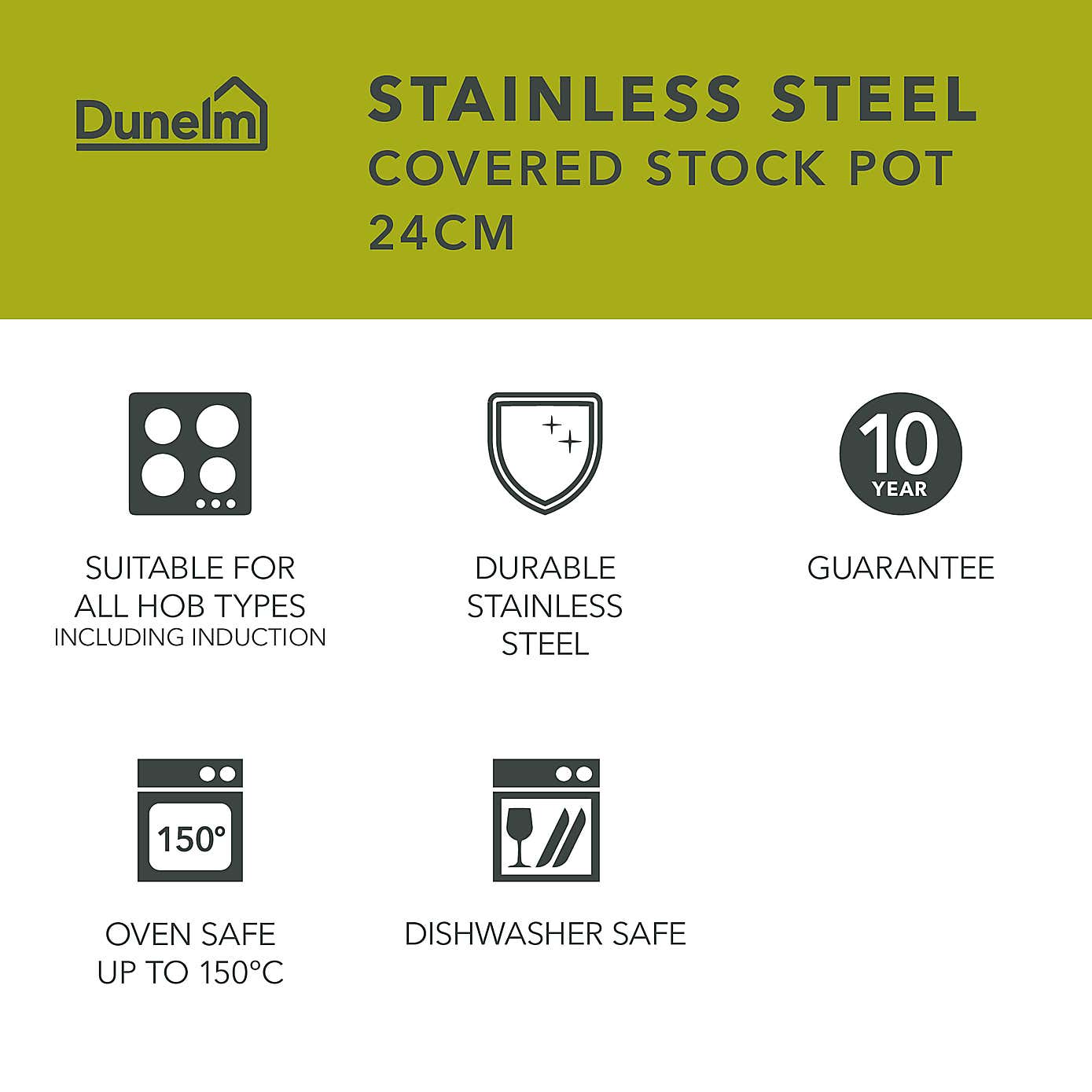 Stainless Steel Covered Stock Pot, 24cm